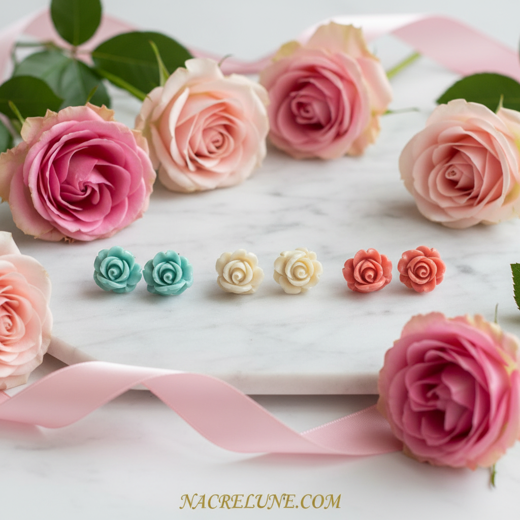 Lot de 3 paires de boucles d'oreille en résine . nacrelune.com boucles d'oreille