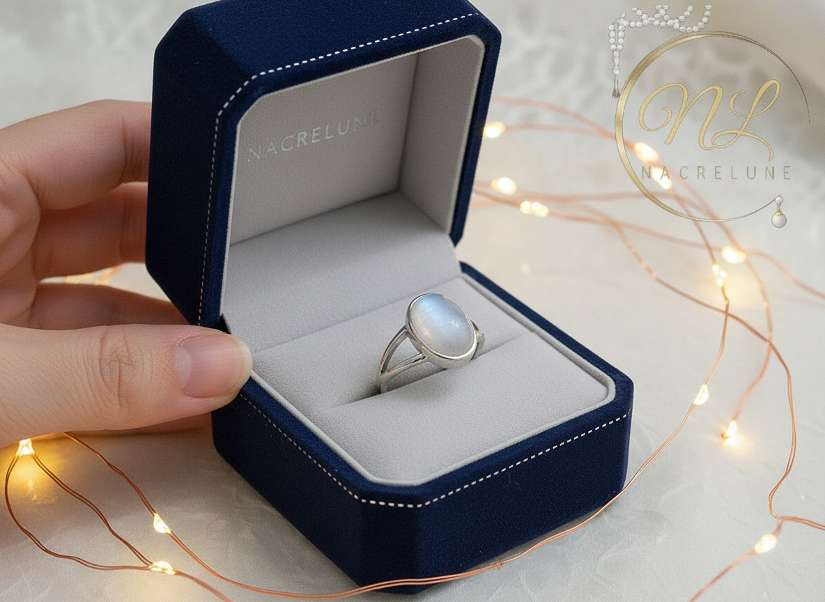 Bague en argent avec pierre de lune NACRELUNE Bague