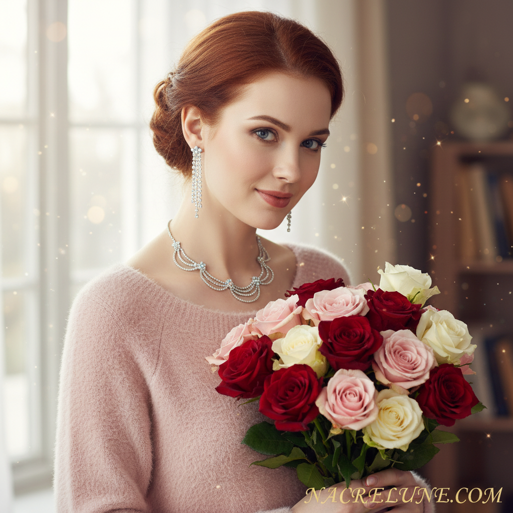 Parure en strass blancs et petites fleurs aurore boréale nacrelune.com parure