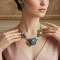 Parure en strass représentant des roses bleues nacrelune.com parure
