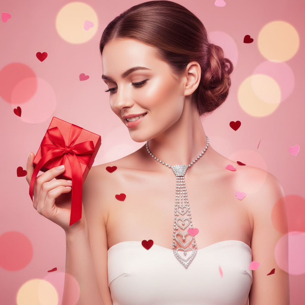 Collier cravate en strass blancs en forme de coeurs nacrelune.com collier