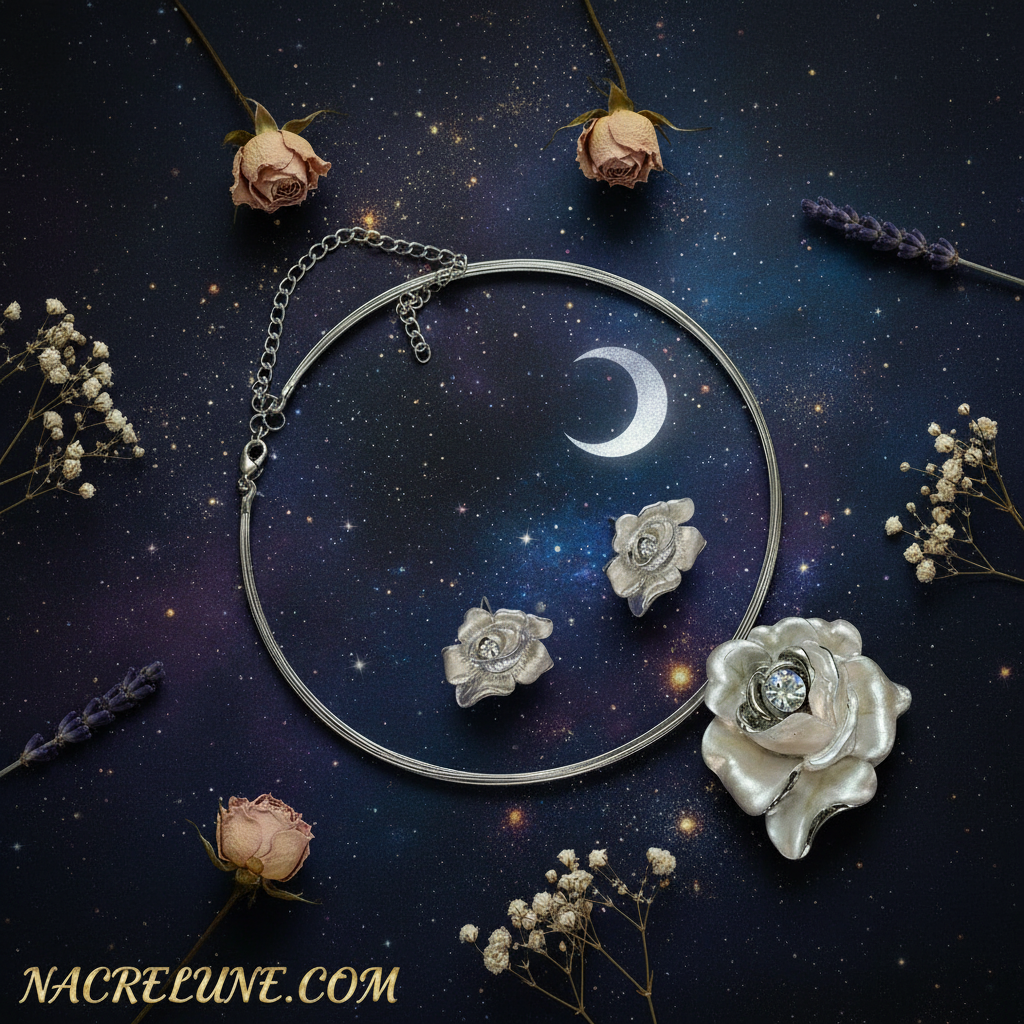 Parure roses anglaises en métal émaillé nacrelune.com parure