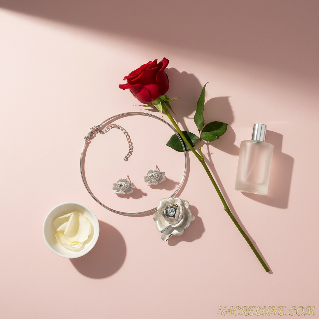 Parure roses anglaises en métal émaillé nacrelune.com parure