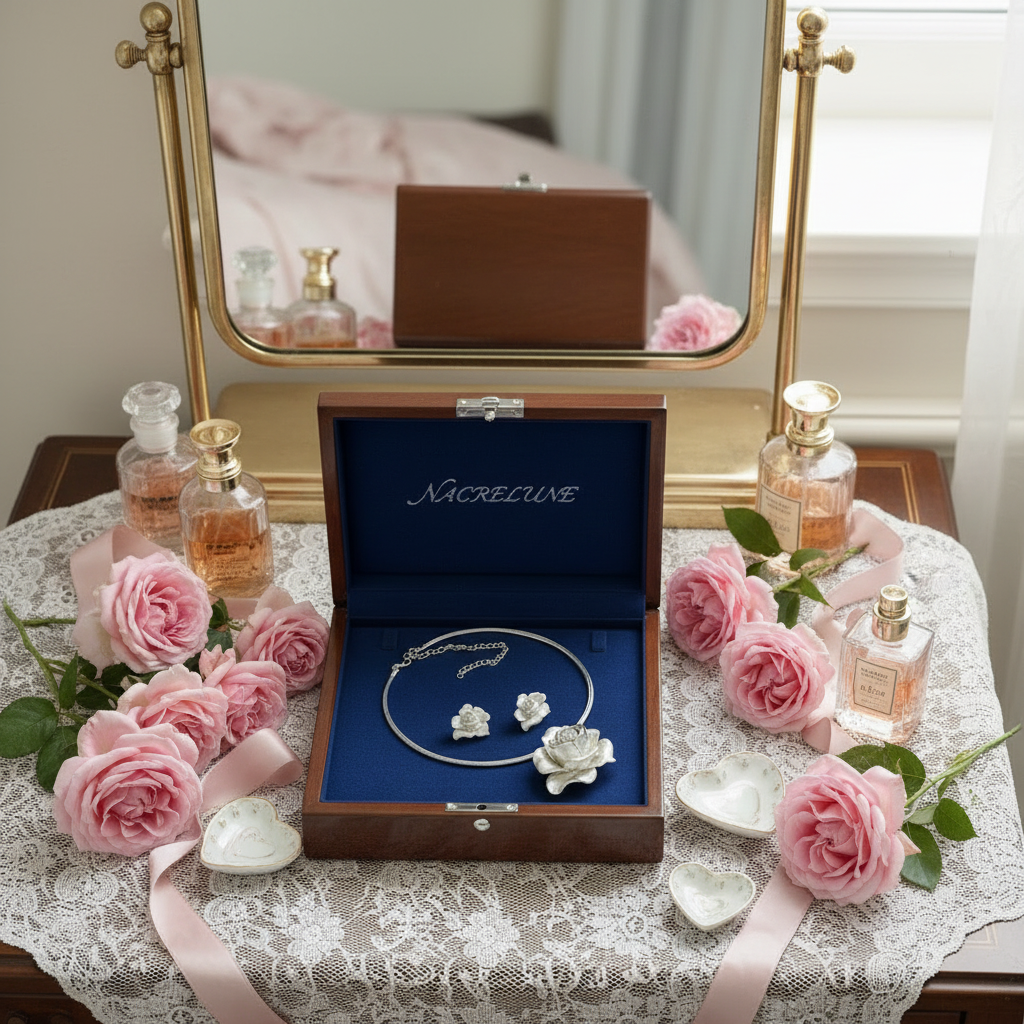 Parure roses anglaises en métal émaillé nacrelune.com parure