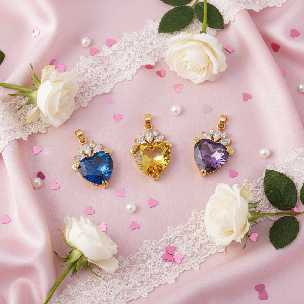 Pendentif en zirconia imitation en forme de coeur: choisissez votre couleur nacrelune.com pendentif