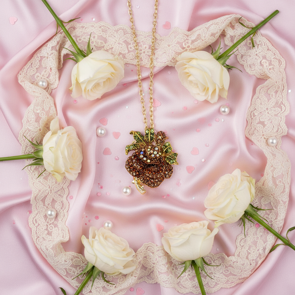 Pendentif en strass en forme de rose : 2 couleurs disponibles Bronze nacrelune.com pendentif