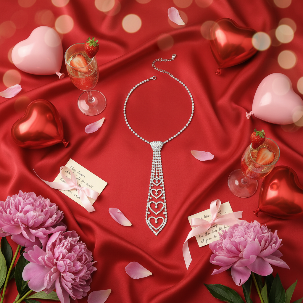 Collier cravate en strass blancs en forme de coeurs nacrelune.com collier
