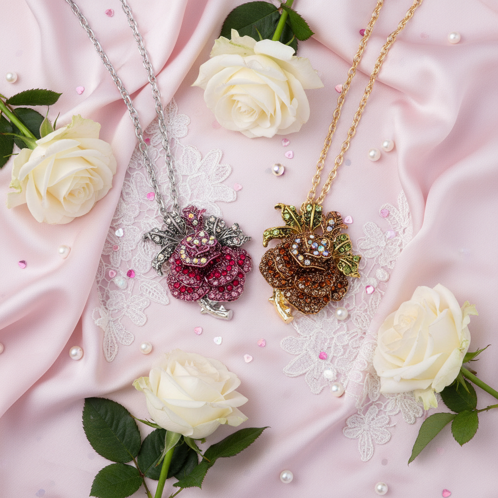 Pendentif en strass en forme de rose : 2 couleurs disponibles nacrelune.com pendentif