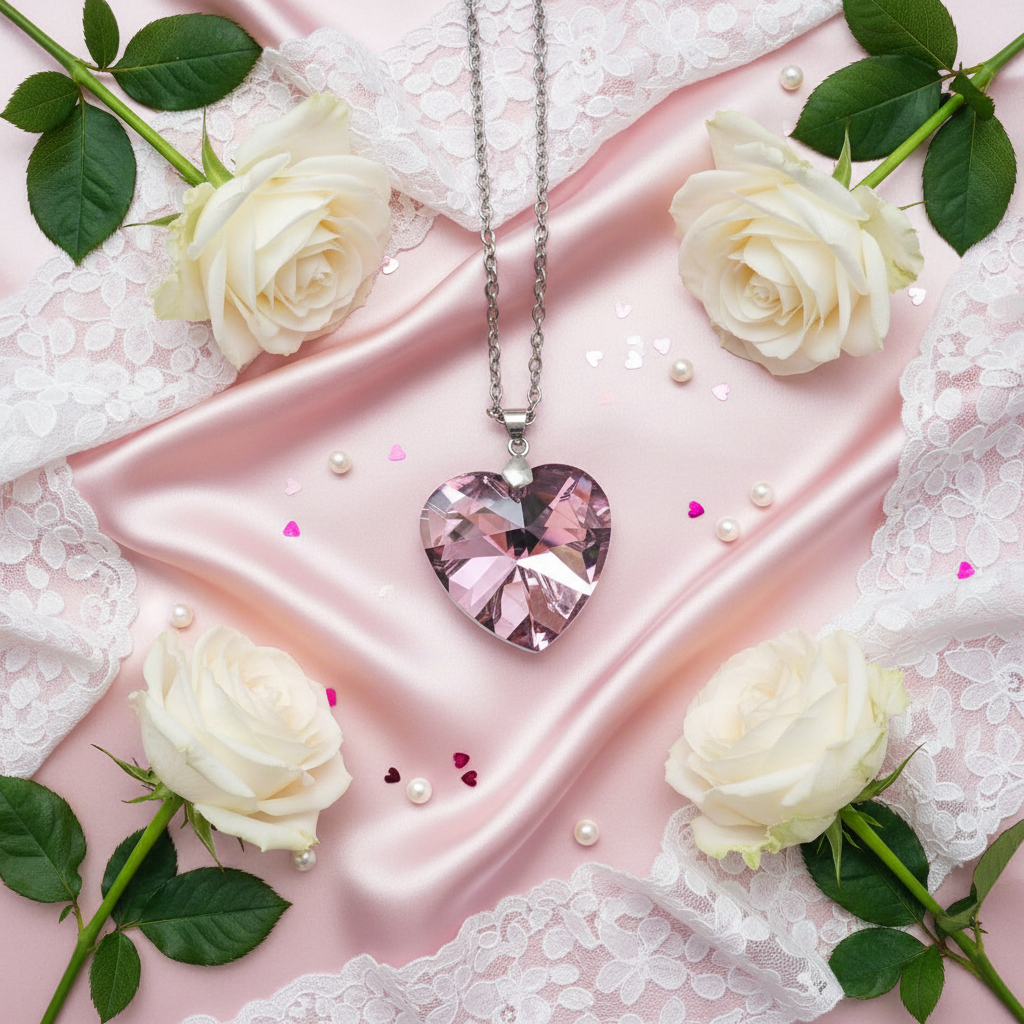 Pendentif coeur en cristal : choisissez votre couleur Rose nacrelune.com pendentif