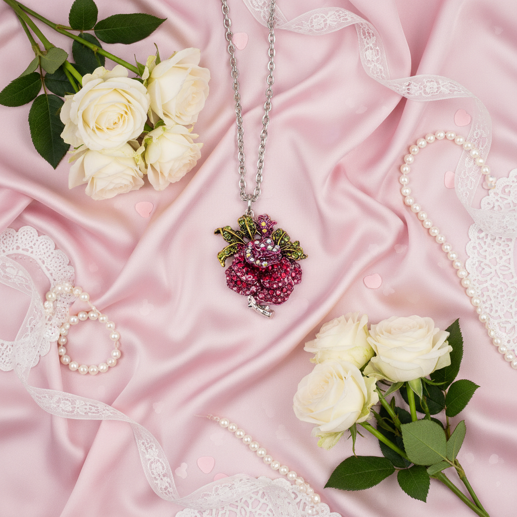 Pendentif en strass en forme de rose : 2 couleurs disponibles Rose nacrelune.com pendentif