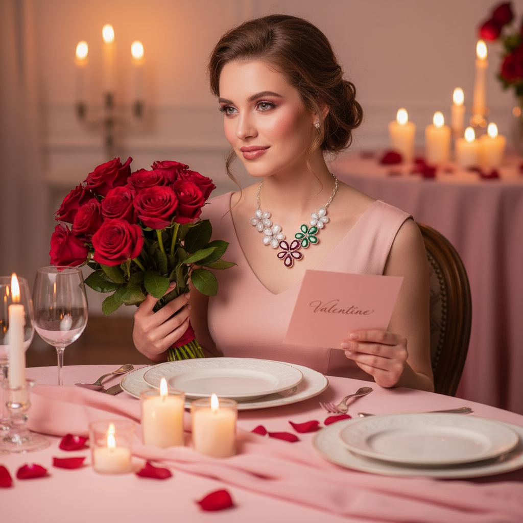 Collier en argent avec rubis émeraudes quartz roses et pierres de lune taillées en forme de fleurs nacrelune.com collier