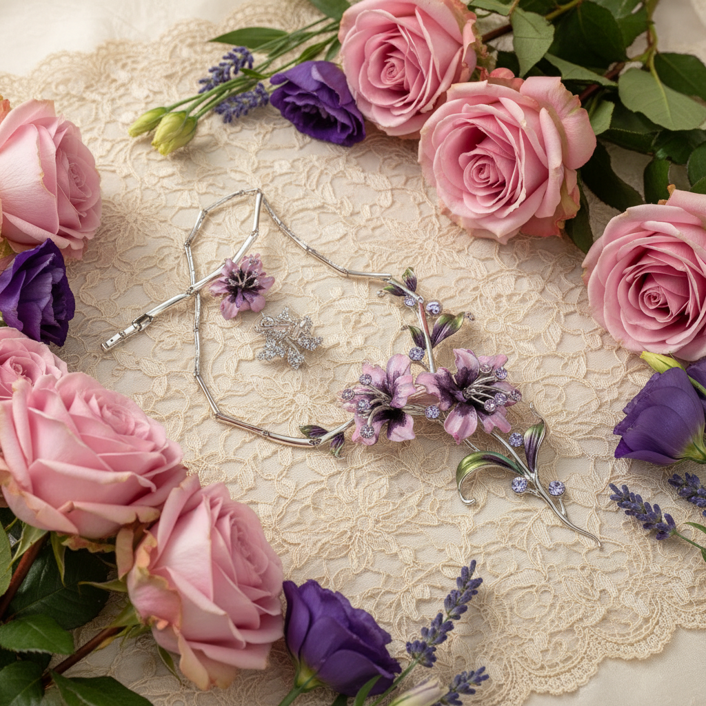 Parure en émail aux grandes fleurs : choisissez votre couleur nacrelune.com parure