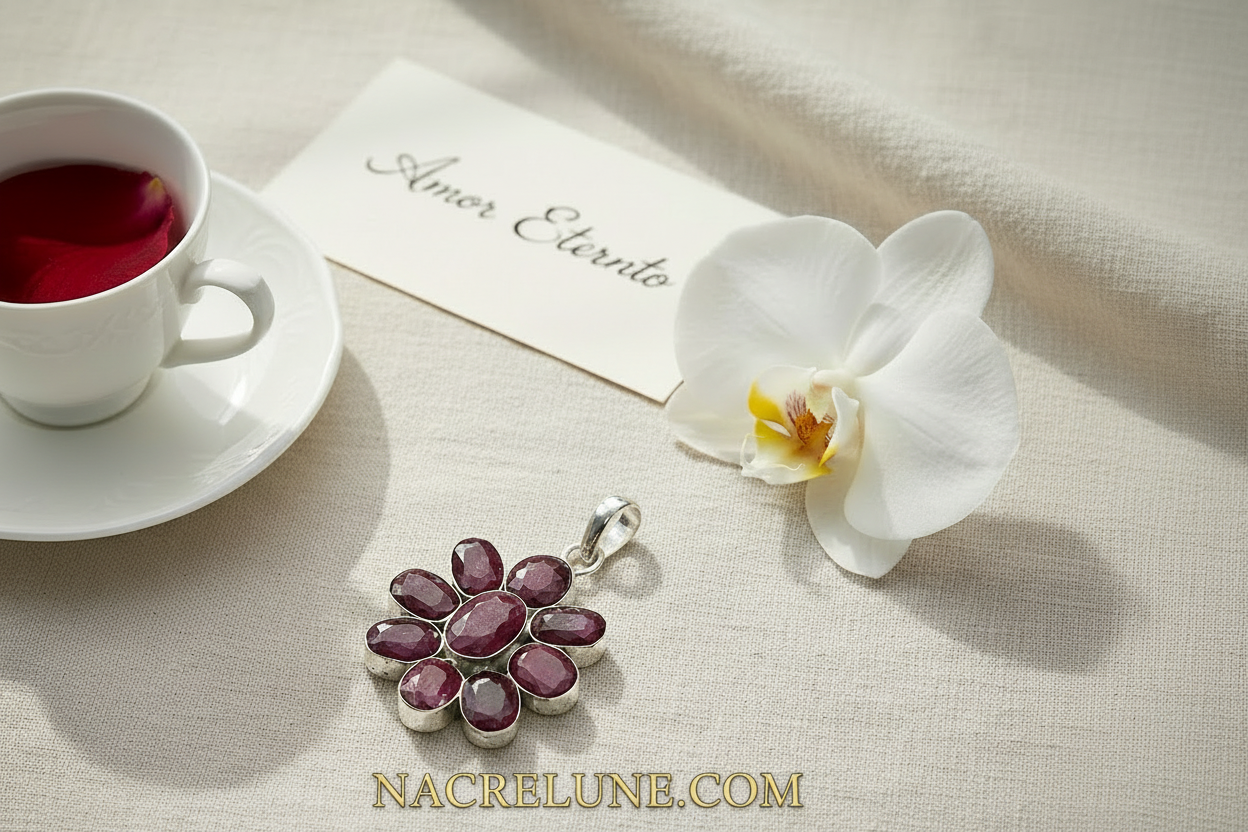 pendentif argent 925 avec rubis facettés nacrelune.com pendentif