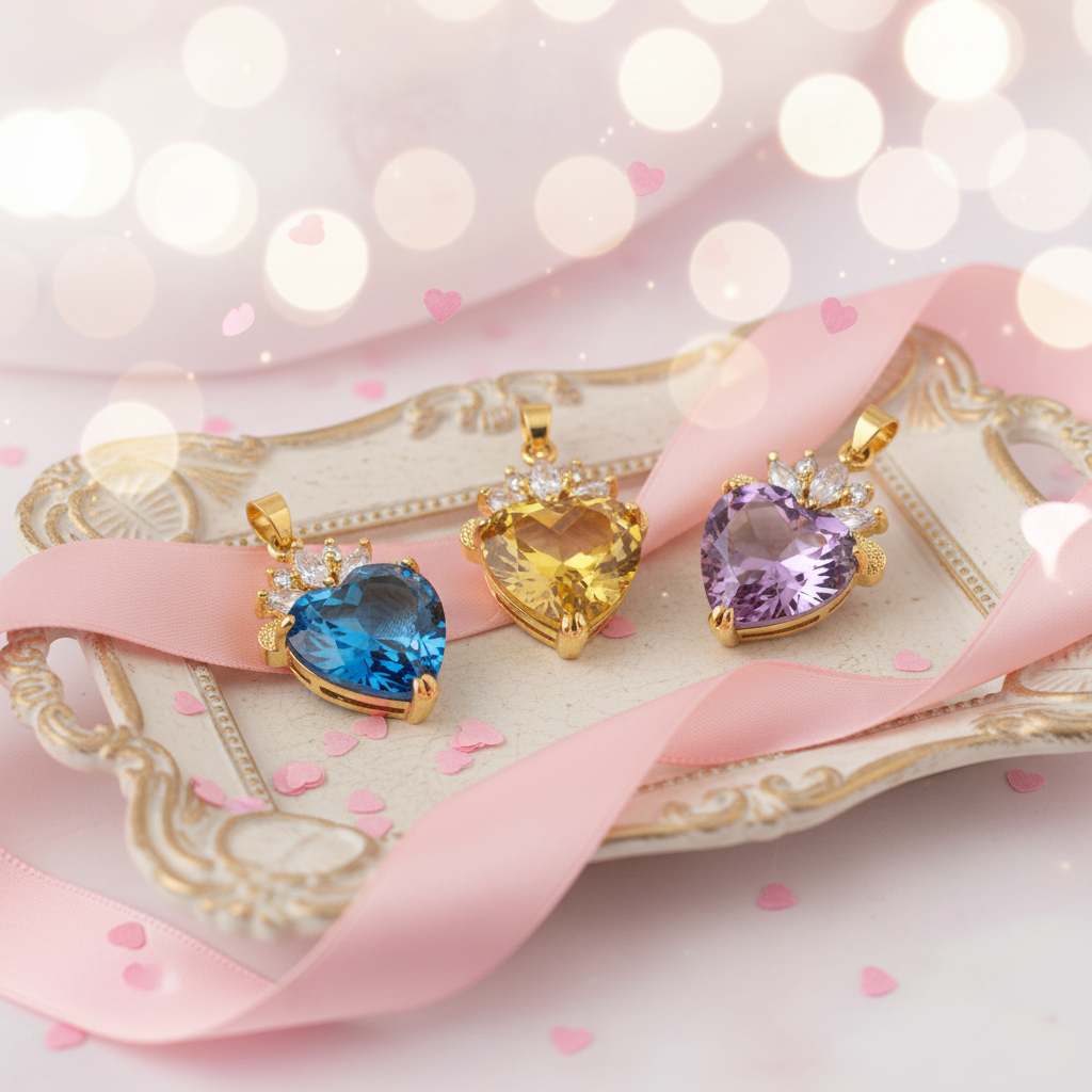 Pendentif en zirconia imitation en forme de coeur: choisissez votre couleur nacrelune.com pendentif