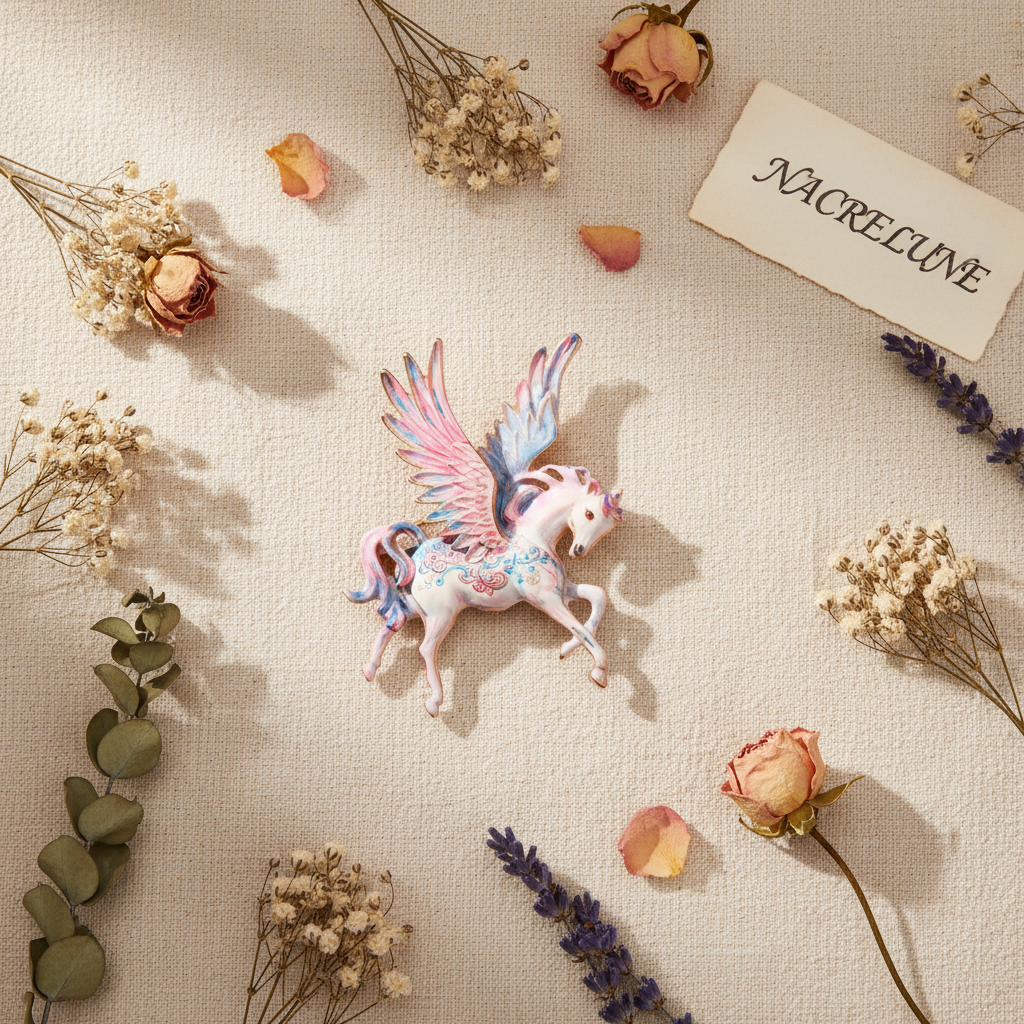 Broche cheval ailé en porcelaine nacrelune.com broche
