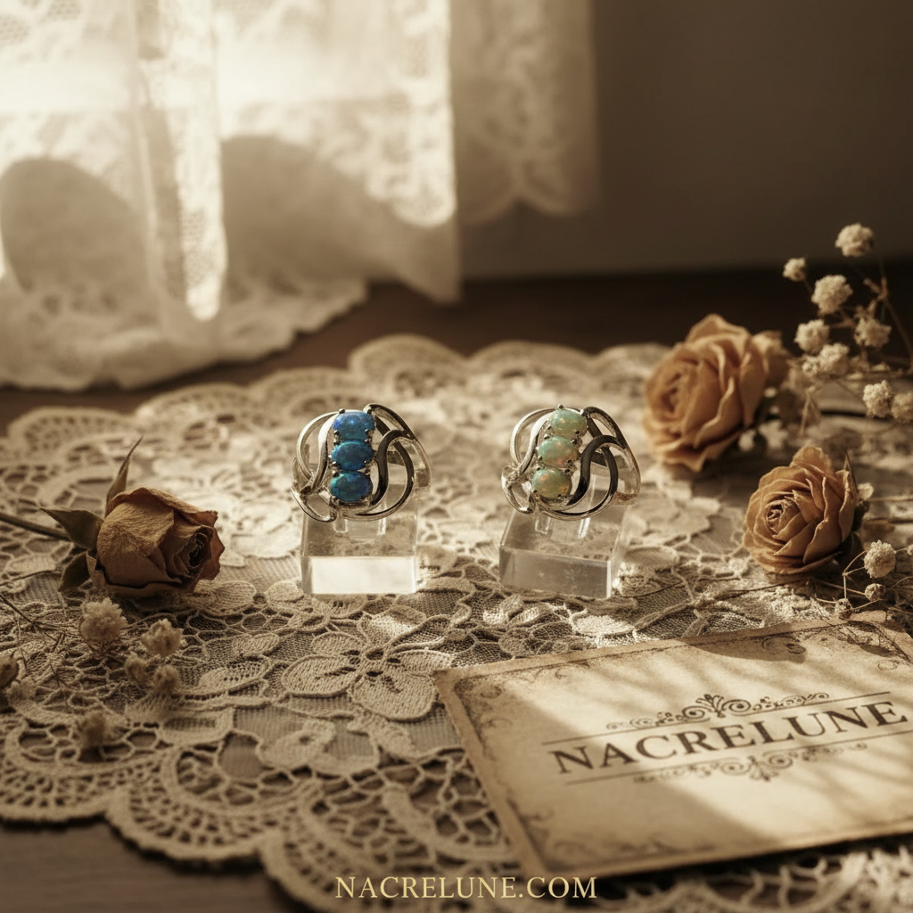 Bague en argent 925 avec opale de feu bleue nacrelune.com Bague