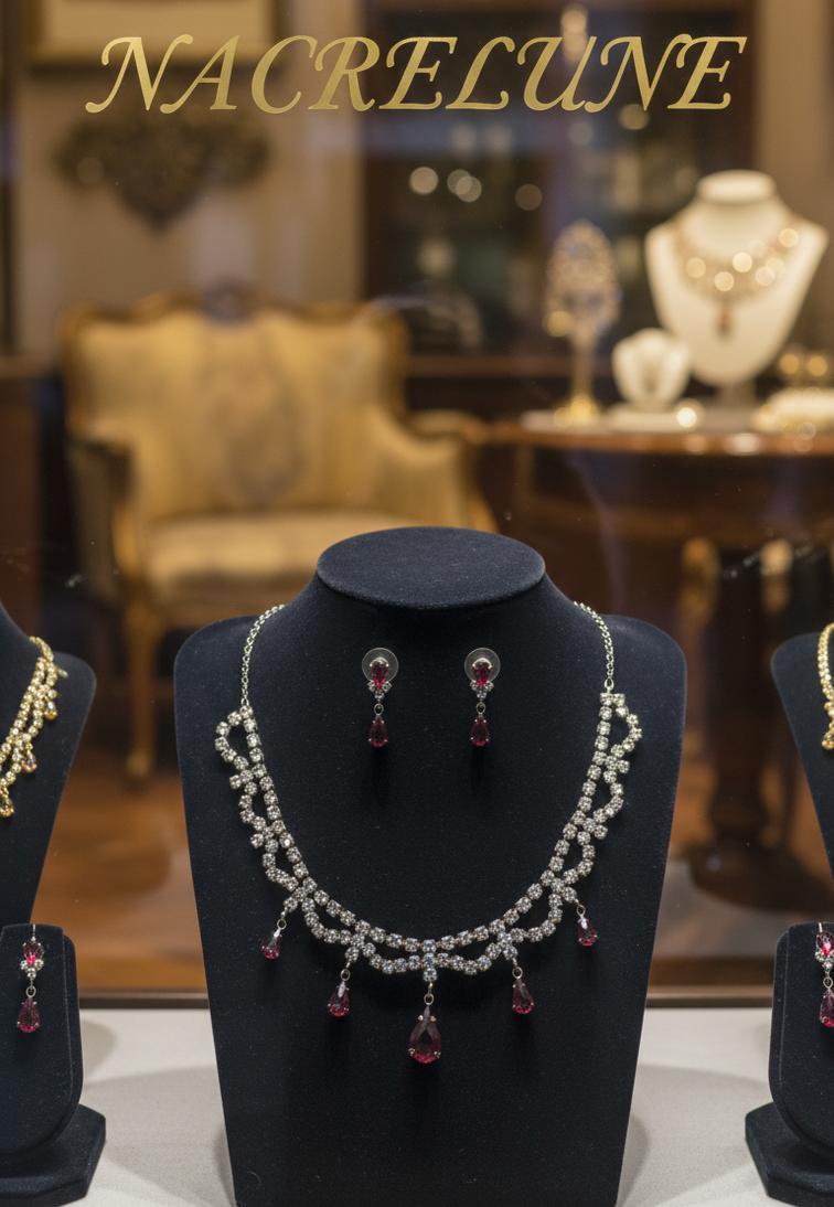 👑 Parure Vintage Strass Rouge & Blanc – Esprit Art Nouveau nacrelune.com parure