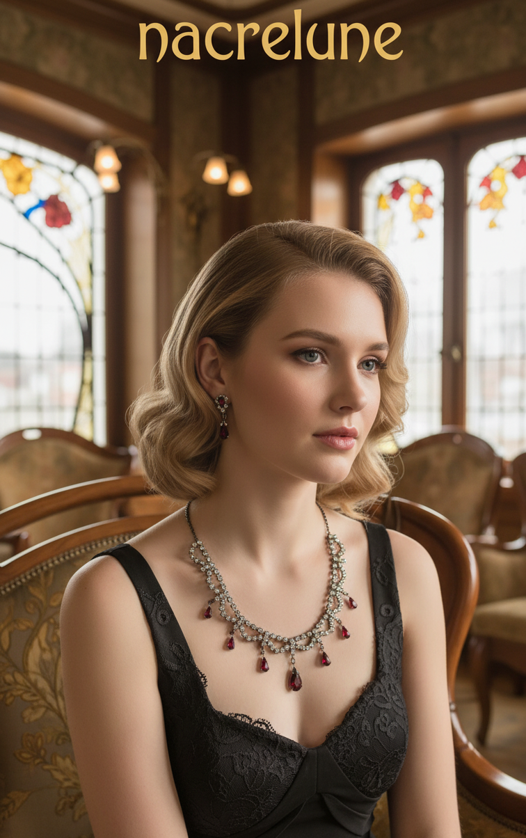 👑 Parure Vintage Strass Rouge & Blanc – Esprit Art Nouveau nacrelune.com parure