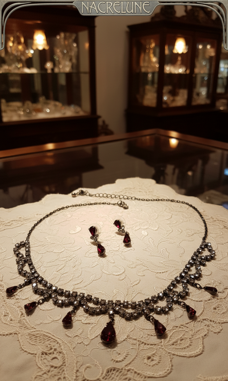 👑 Parure Vintage Strass Rouge & Blanc – Esprit Art Nouveau nacrelune.com parure