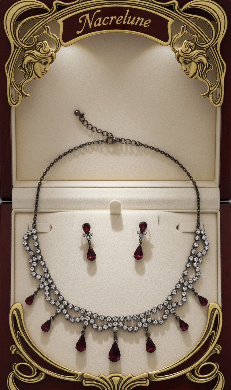 👑 Parure Vintage Strass Rouge & Blanc – Esprit Art Nouveau nacrelune.com parure