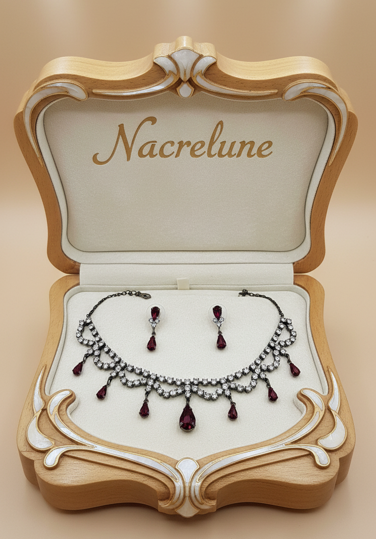 👑 Parure Vintage Strass Rouge & Blanc – Esprit Art Nouveau nacrelune.com parure