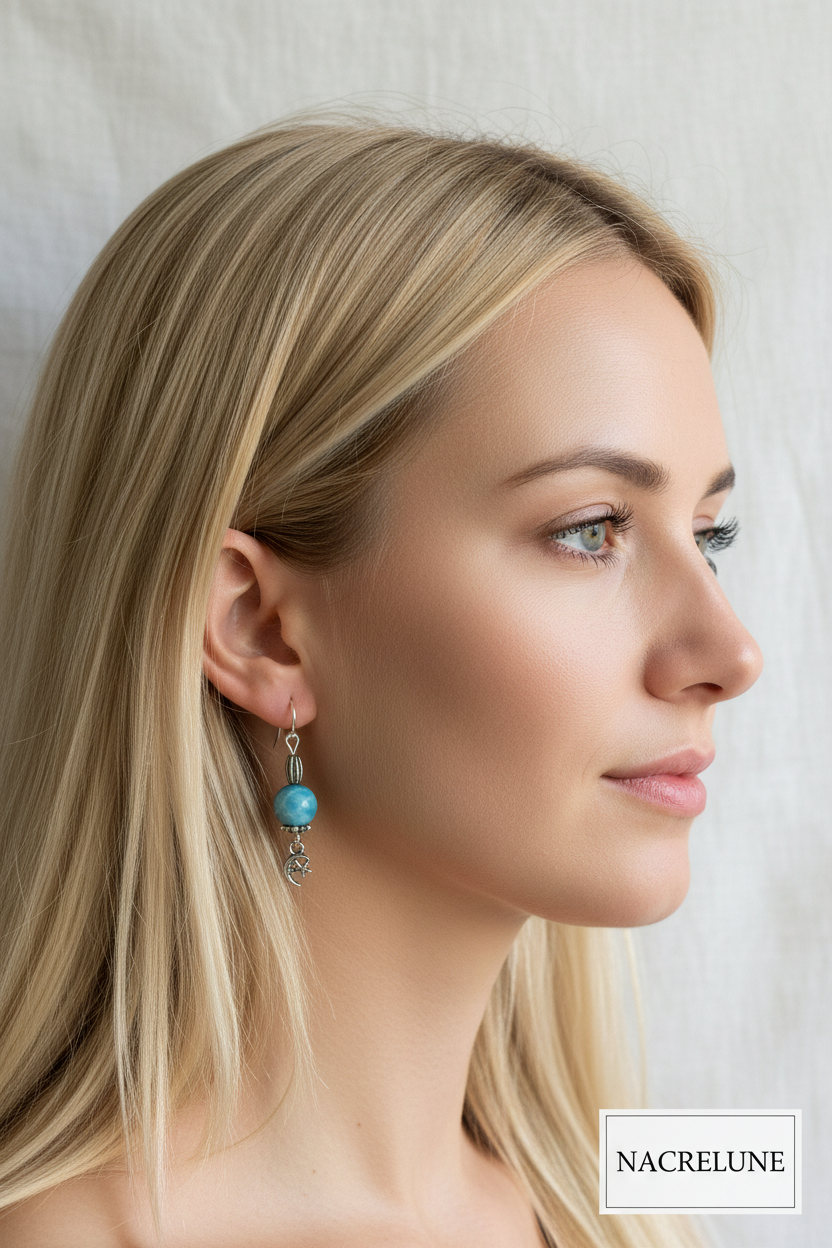 Boucles d'oreille en Larimar – Sérénité & Douceur Océane | NACRELUNE nacrelune.com boucles d'oreille