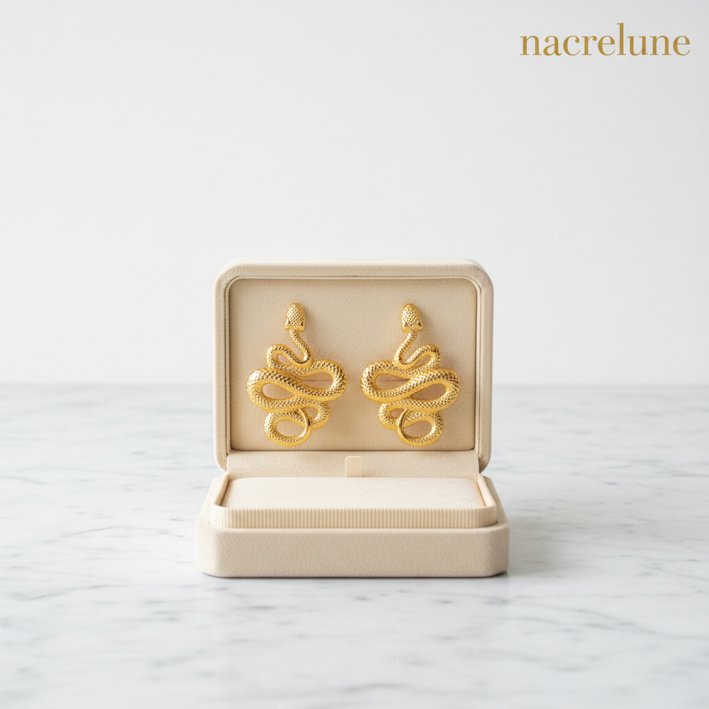 Boucles d'Oreille Serpent Plaqué Or – Bijou Mystique | NACRELUNE NACRELUNE boucles d'oreille