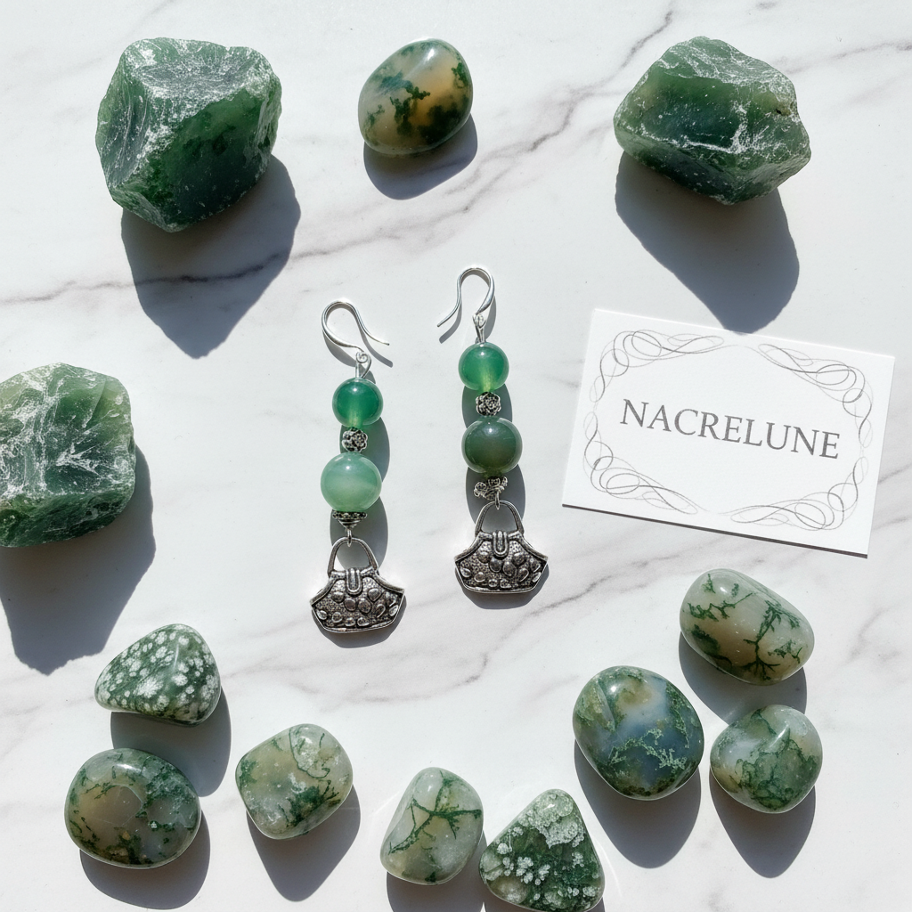 Boucles d'oreille en Agate Verte – Harmonie & Équilibre | NACRELUNE nacrelune.com boucles d'oreille