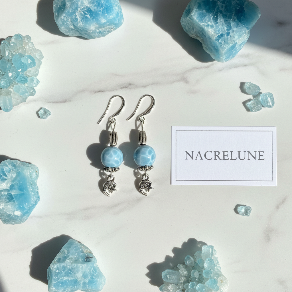 Boucles d'oreille en Larimar – Sérénité & Douceur Océane | NACRELUNE nacrelune.com boucles d'oreille