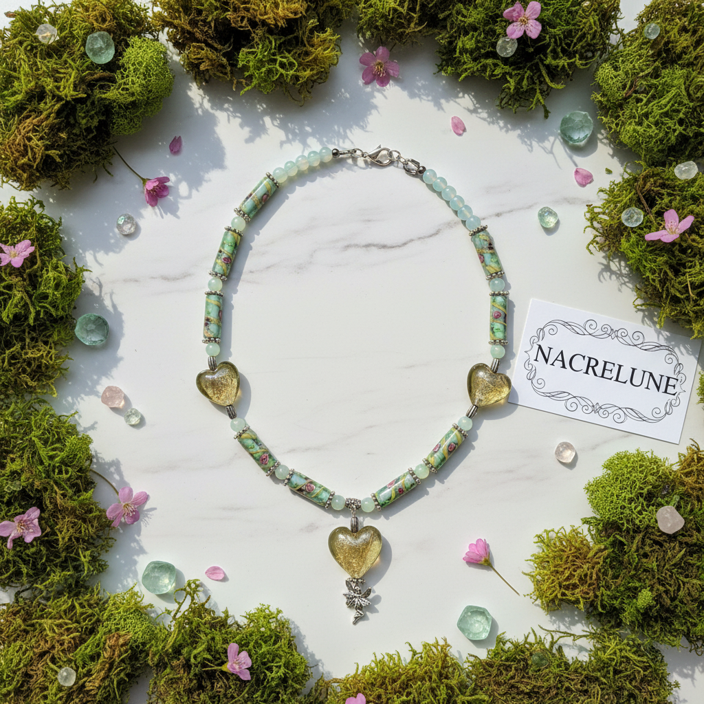 Collier en Perles de Verre Colorées – Cœurs & Pendentif Féérique | NACRELUNE nacrelune.com collier