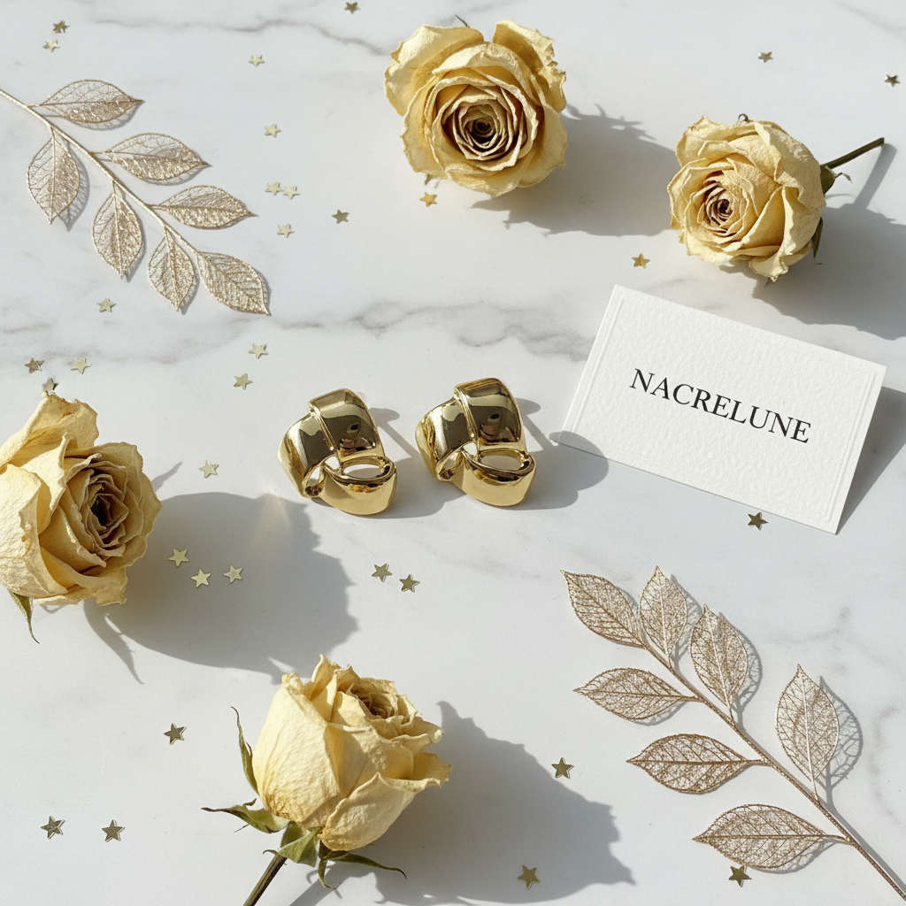 Boucles d'oreille Dorées Forme Tripartite – Nœud Sculpté & Éclat Luxe | NACRELUNE nacrelune.com boucles d'oreille