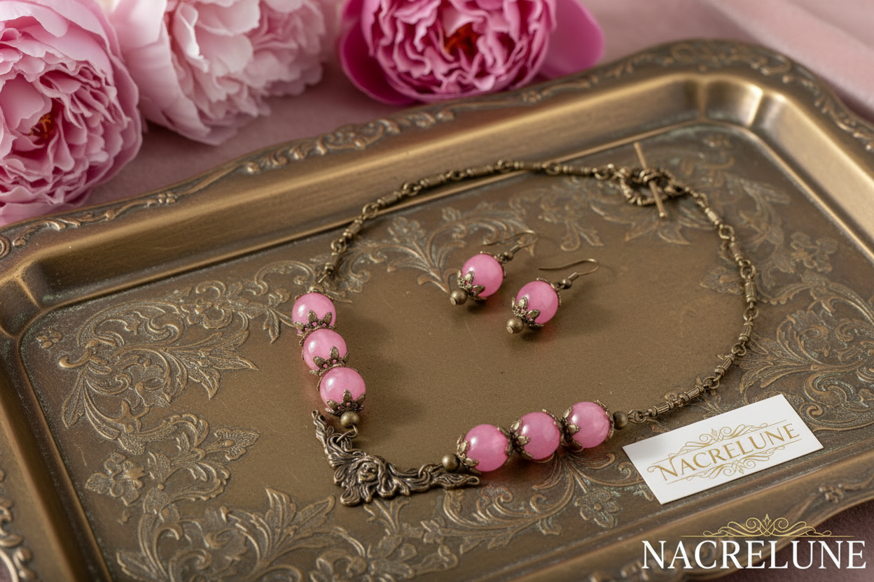 Parure en quartz roses style art nouveau nacrelune.com parure