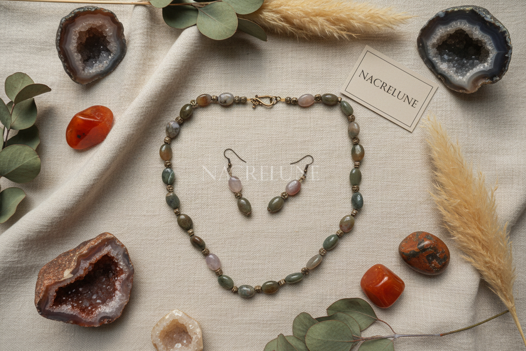 Parure en agate indienne naturelle nacrelune.com parure