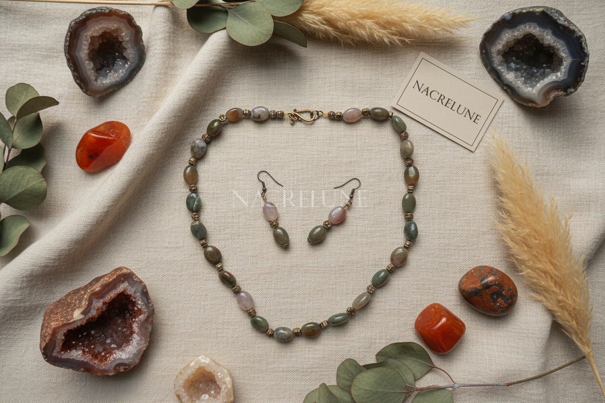 Parure en agate indienne naturelle nacrelune.com parure