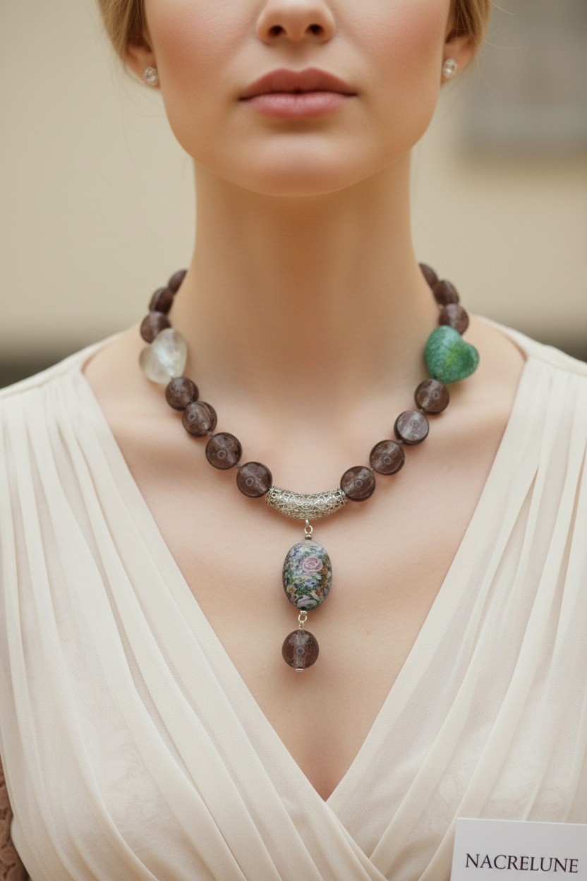 Collier en perles de verre de style Murano nacrelune.com collier