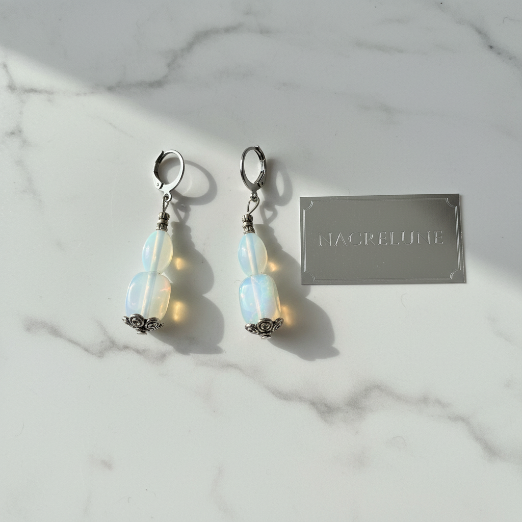 Boucles d'Oreille en Opalite | Pierre de Lumière & Sérénité nacrelune.com boucles d'oreille