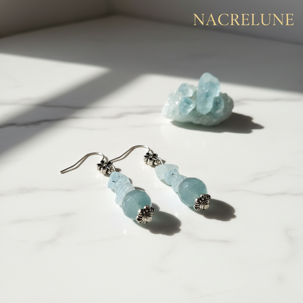 Boucles d'oreille Aigue-Marine | Pierres Naturelles | NACRELUNE nacrelune.com boucles d'oreille