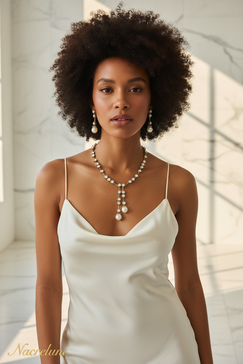 Parure dorée avec grandes perles fantaisie et strass nacrelune.com parure