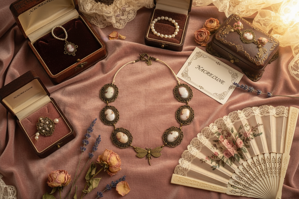 Collier fait de camées avec libellule nacrelune.com collier