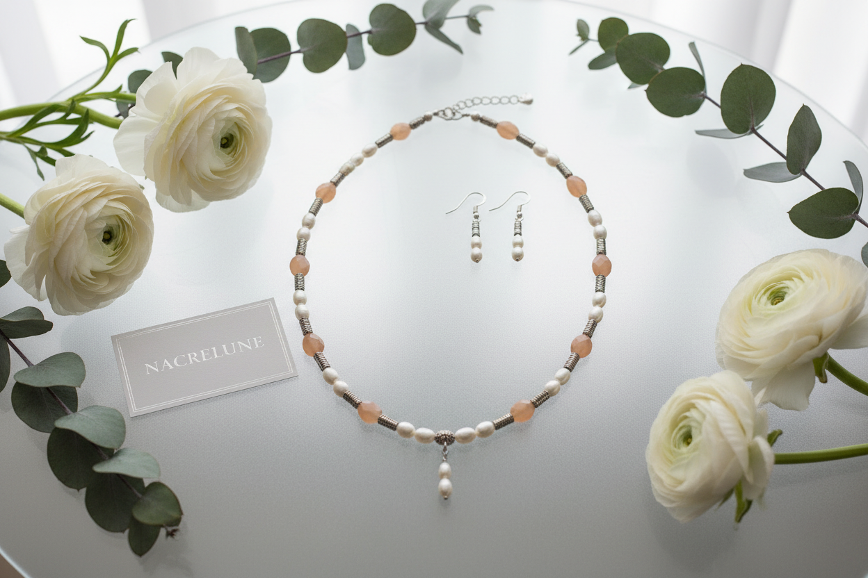 Parure en perles de pierres de lune avec perles de culture nacrelune.com parure