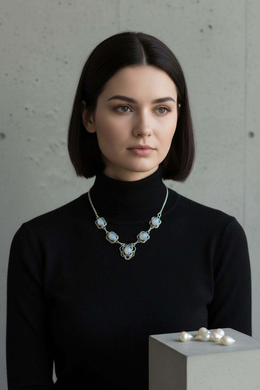 Collier en argent avec pierres de lune nacrelune.com collier