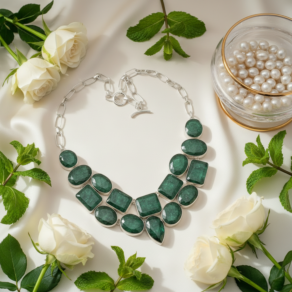 Collier en argent avec emeraudes nacrelune.com collier