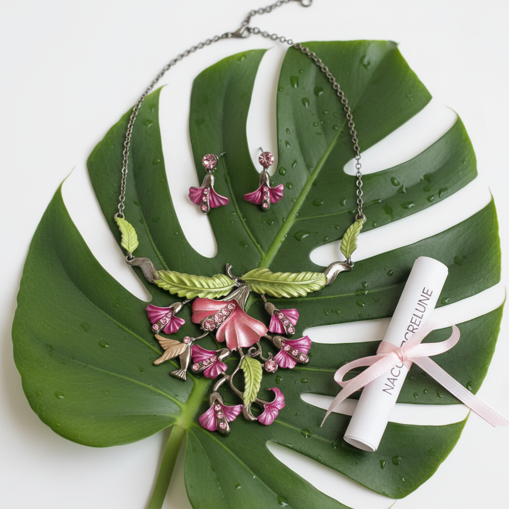 Parure en émail clochettes et colibri nacrelune.com parure
