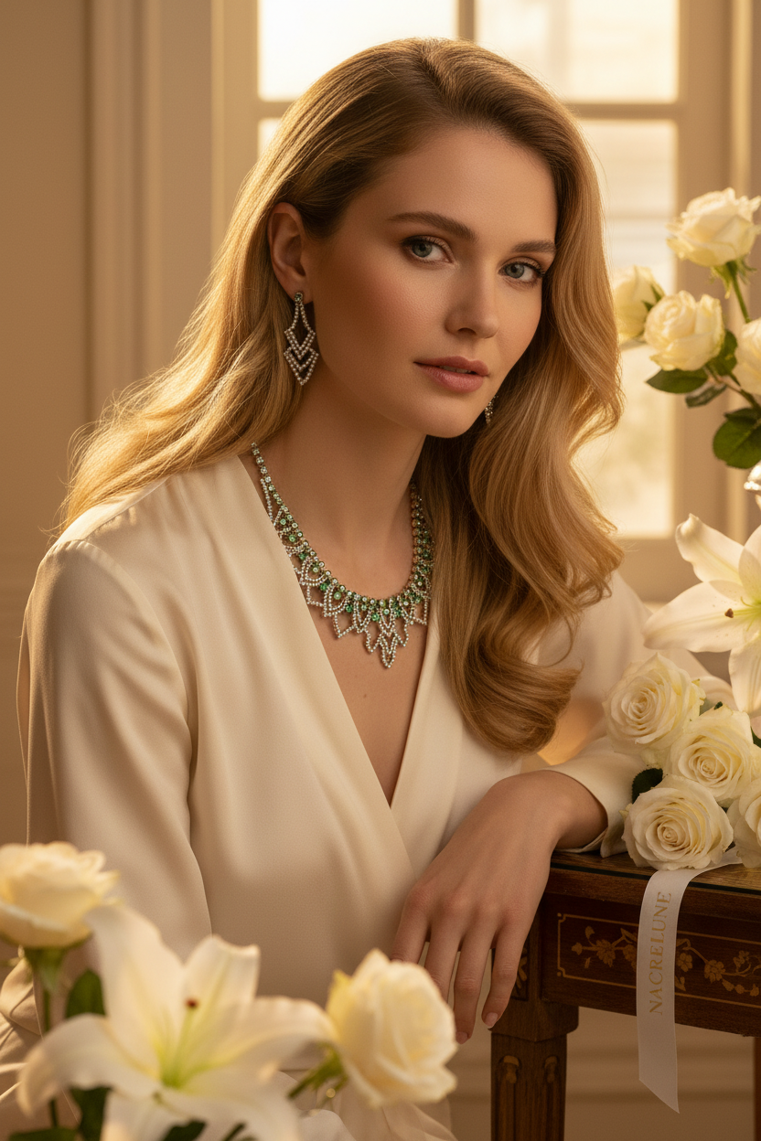 Parure sophistiquée en strass verts nacrelune.com parure