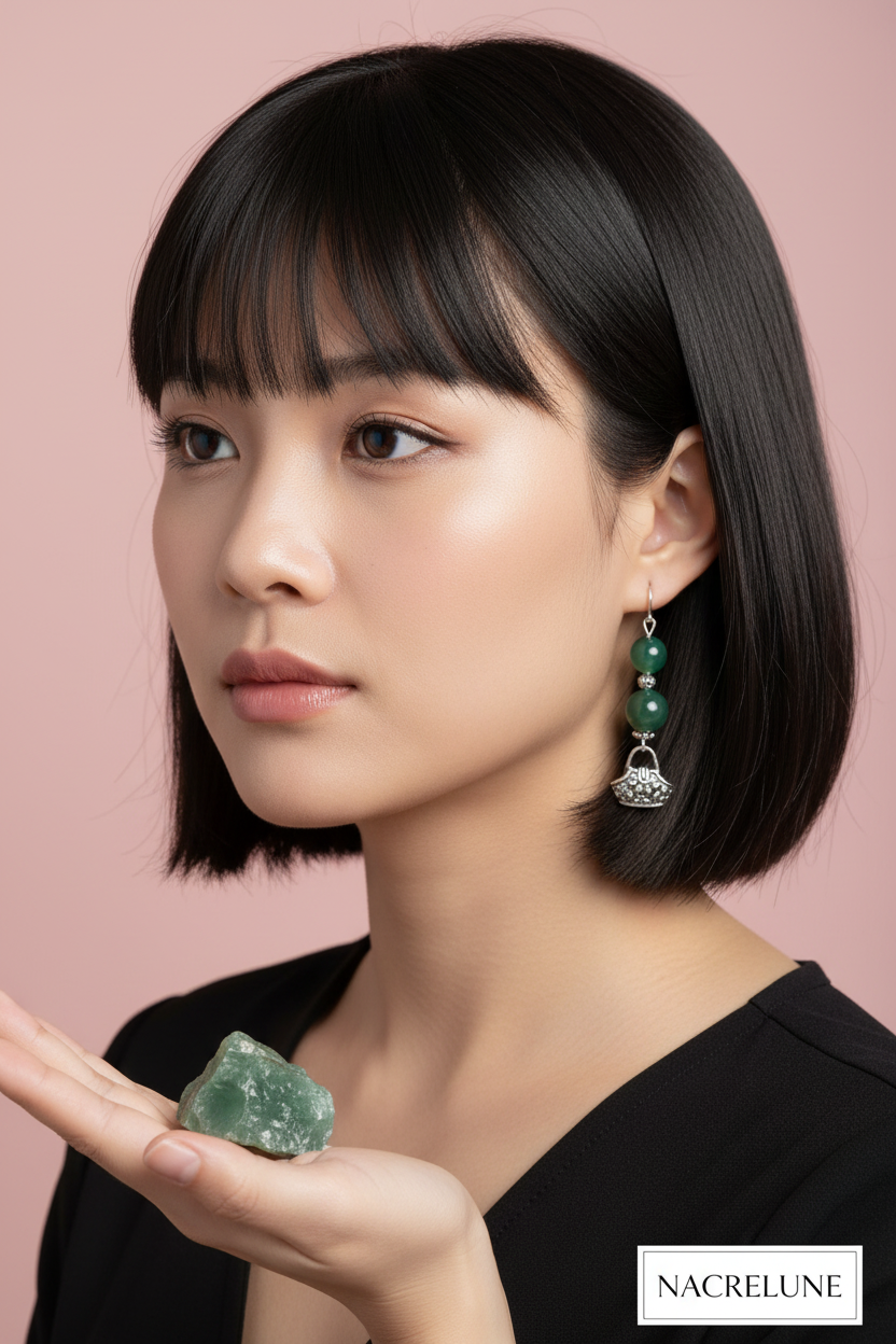 Boucles d'oreille en Agate Verte – Harmonie & Équilibre | NACRELUNE nacrelune.com boucles d'oreille