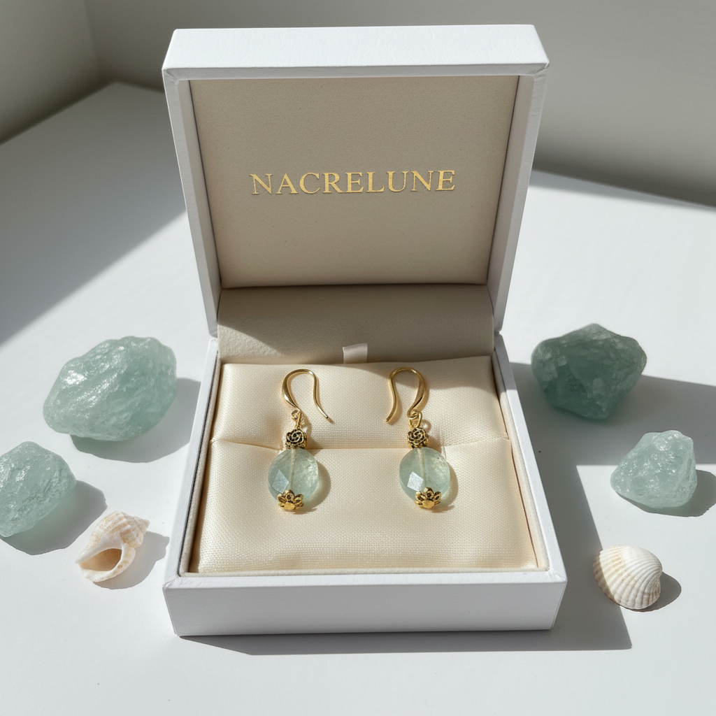 Boucles d'oreille en Aigue-Marine Facettée – Monture Dorée | NACRELUNE nacrelune.com boucles d'oreille