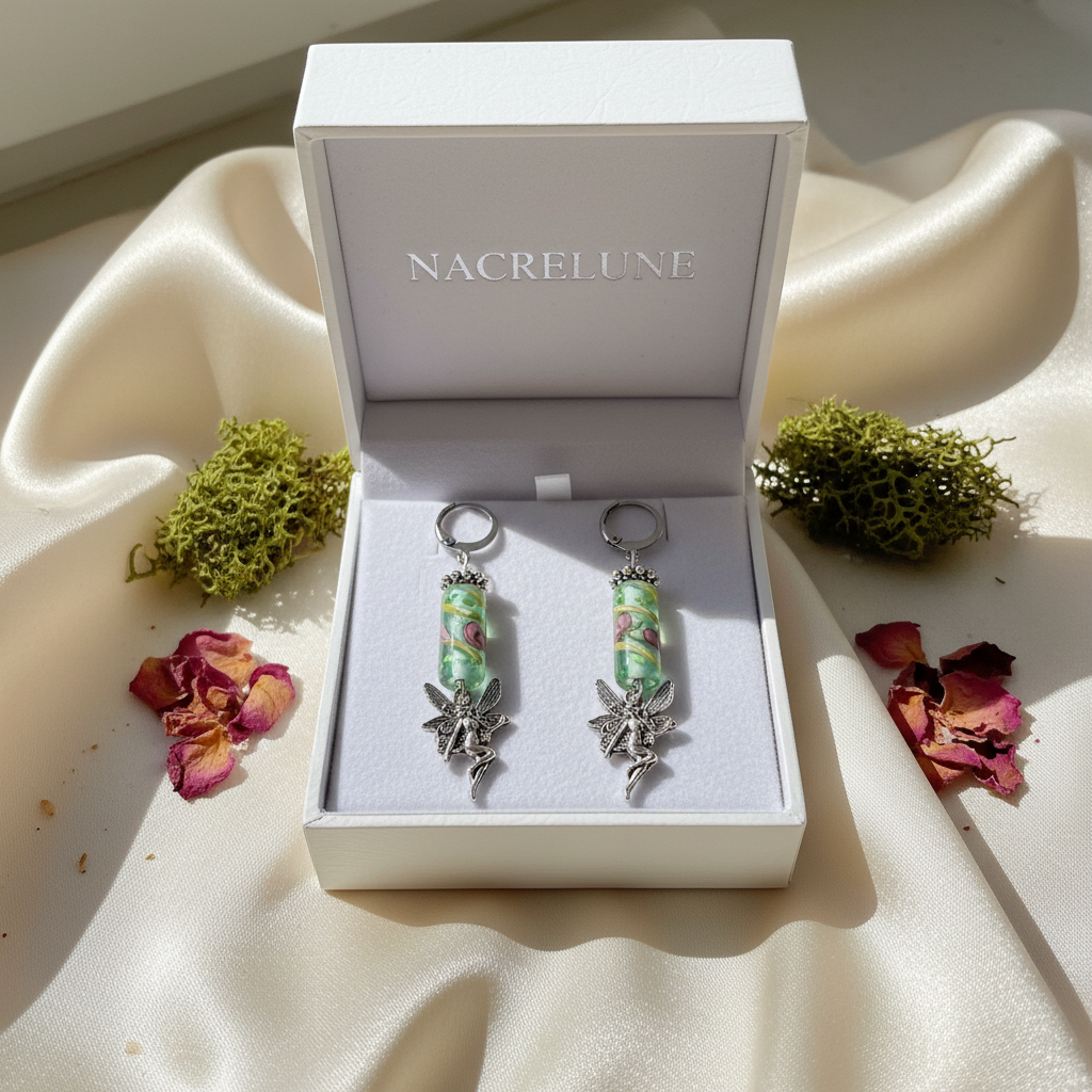 Boucles d'oreille en Verre Peint – Pendentif Féérique | NACRELUNE NACRELUNE boucles d'oreille