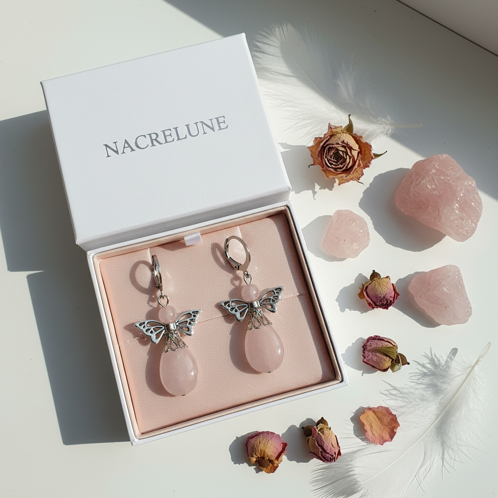 Boucles d'oreille Ange Gardien – Améthyste, Œil du Tigre ou Quartz Rose | NACRELUNE Rose (quartz rose) nacrelune.com boucles d'oreille