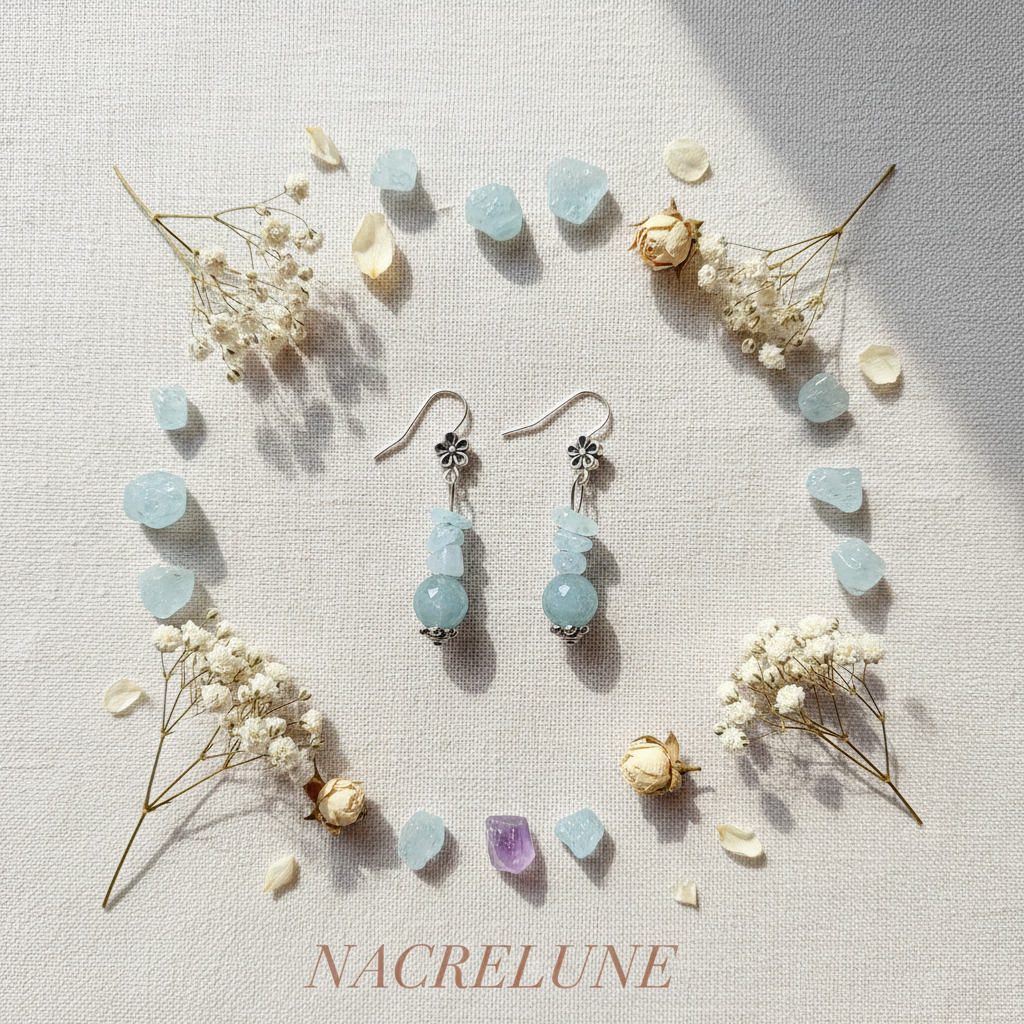 Boucles d'oreille Aigue-Marine | Pierres Naturelles | NACRELUNE nacrelune.com boucles d'oreille