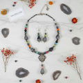 Parure en perles d’agate grise et porcelaine colorées nacrelune.com parure